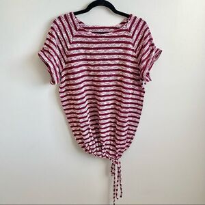 The Limited | Women’s | Tie Bottom Short Sleeve Striped Top | Red | XL